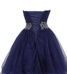 Cute Navy Blue Sweetheart Beaded Homecoming Dress, Short Prom Dress