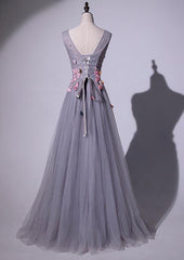 Beautiful Long Grey Prom Dress 2020, V-neckline Eleagnt Party Dress