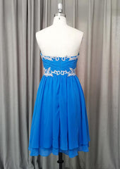 Beautiful Blue Chiffon Knee Length Sweetheart Party Dress, Blue Homecoming Dress