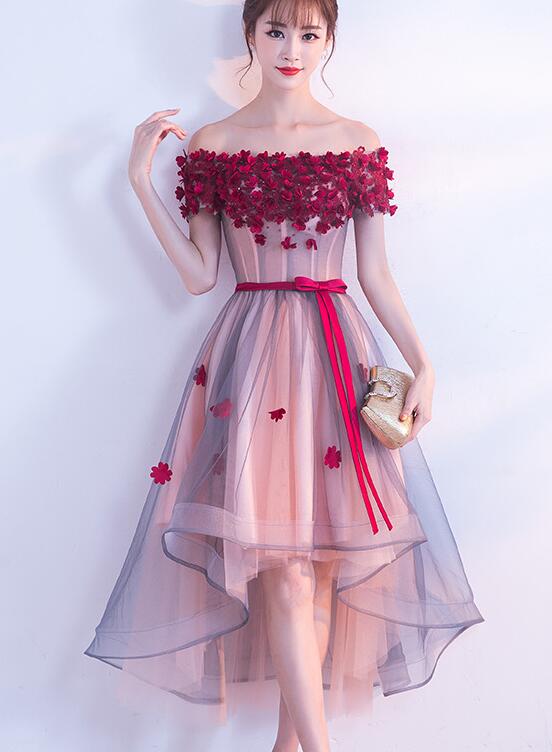 Beautiful High Low Flowers Tulle Homecoming Dress, Fashionable Short Party Dress