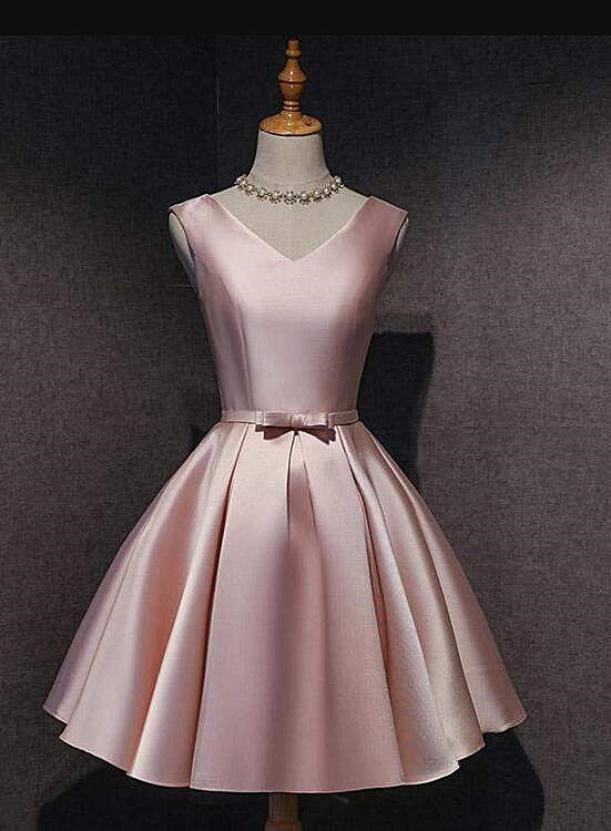 pink satin short prom dress