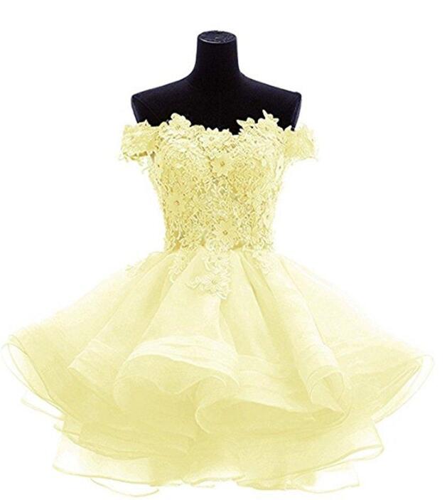 Adorable Light Yellow Organza with Lace Layers Party Dress, Homecoming Dresses