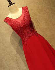 Eleagnt Red Prom Dress , Red Party Dress with Lace Applique