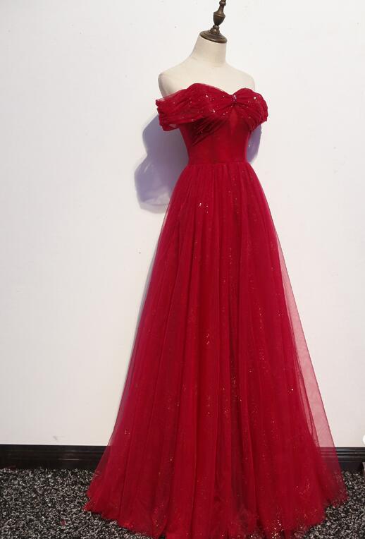 Beautiful Dark Red A-line Off Shoulder Prom Gown, Wine Red Party Dress Cutedressy Beautiful Dark Red A-line Off Shoulder Prom Gown, Wine Red Party Dress Cutedressy