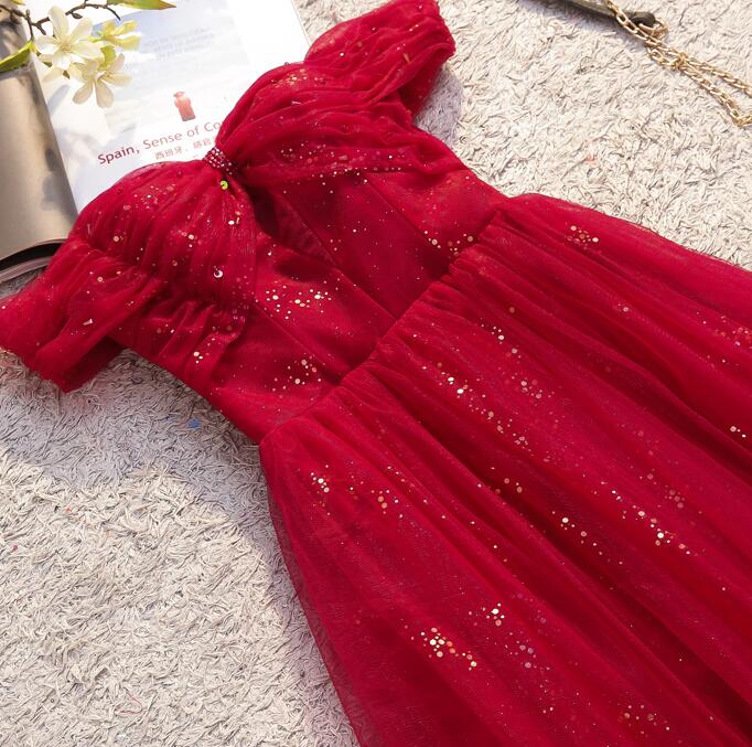 Beautiful Dark Red A-line Off Shoulder Prom Gown, Wine Red Party Dress