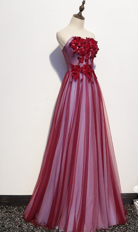 Beautiful Red Sweetheart Flowers Floor Length Prom Dress, Junior Prom Dress