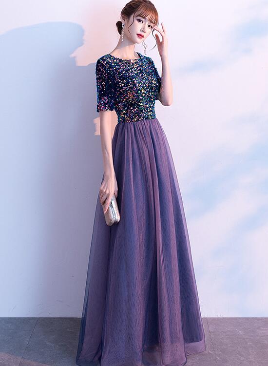 purple sequins prom dress