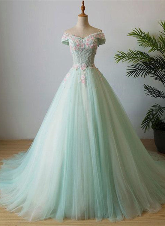 Beautiful Green Sweet 16 Gown, Prom Dress , Off Shoulder Party Dress