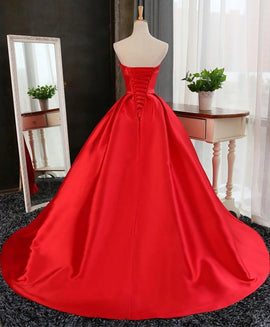 Charming Red Satin Long Sweet 16 Gown, Red Prom Dress