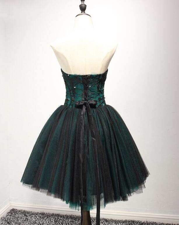 Beautiful Dark Green and Black Tulle Short Party Dress, Homecoming Dresses