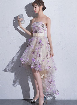Beautiful High Low Flowers Tulle Homecoming Dress, Fashionable Short Party Dress