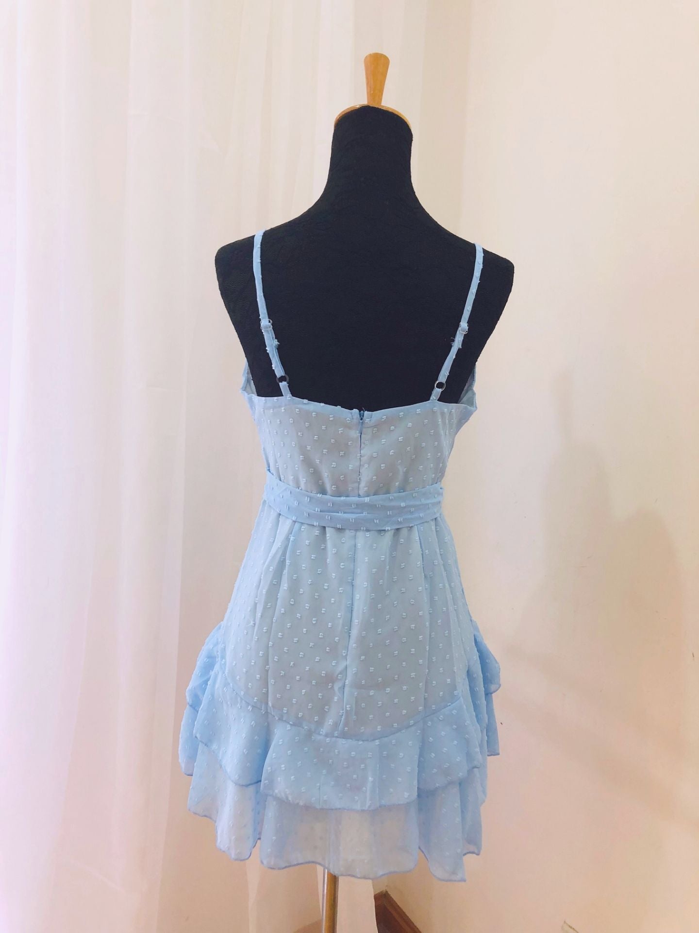 Beautiful Light Blue Chiffon Straps Mini Dress, Women Summer Dresses 2019