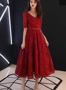 wine red lace party dress 2020