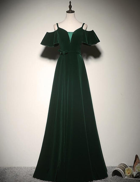 Charming Dark Green Velvet Long Straps Party Gown, Bridesmaid Dress ...