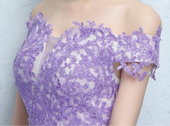 Light Purple Tulle with Lace Applique Off Shoulder Party Gown, Prom Dress