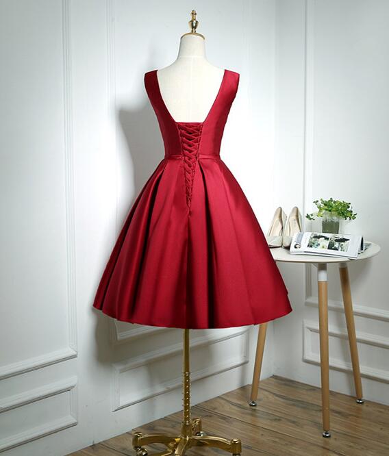 Lovely Wine Red Satin Homecoming Dress, Short Bridesmaid Dress Lovely Wine Red Satin Homecoming Dress, Short Bridesmaid Dress
