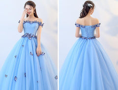 Beautiful Blue Off Shoulder Long Party Dress, Sweet 16 Dresses