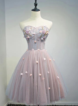 Charming Pink Tulle Short Knee Length Party Dress, Homecoming Dress