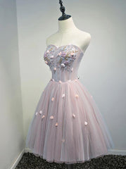 Charming Pink Tulle Short Knee Length Party Dress, Homecoming Dress