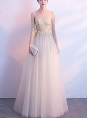 Beautiful Tulle Round Neckline A-line Party Dress, Ivory Tulle Prom Dress