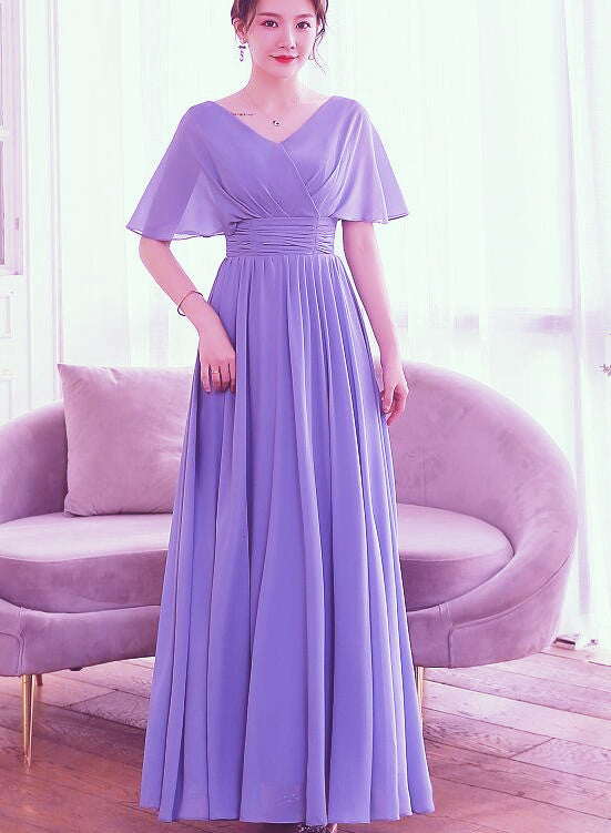 Beautiful Light Purple Chiffon V-neckline Prom Dress, A-line Floor Len ...