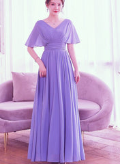 Beautiful Light Purple Chiffon V-neckline Prom Dress, A-line Floor Length Bridesmaid Dress