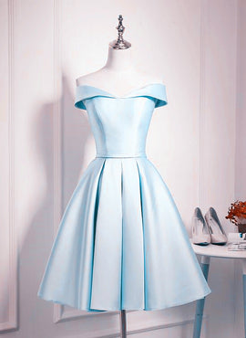 Beautiful Light Blue Satin Sweetheart Homecoming Dress, Blue Short Prom Dress