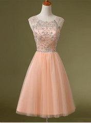 Pearl Pink Short Cute Homecoming Dress, A Line Rhinestone Prom Dress, Party Dress