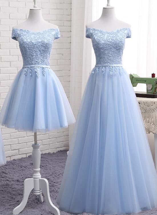 Light Blue Tulle Bridesmaid Dress, Cap Sleeves Short Bridesmaid Dress, Wedding Party Dress
