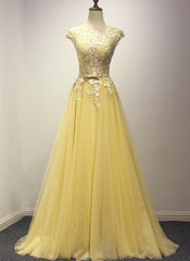 Pretty Yellow Tulle Party Dress, Yellow Formal Dress, Prom Dress