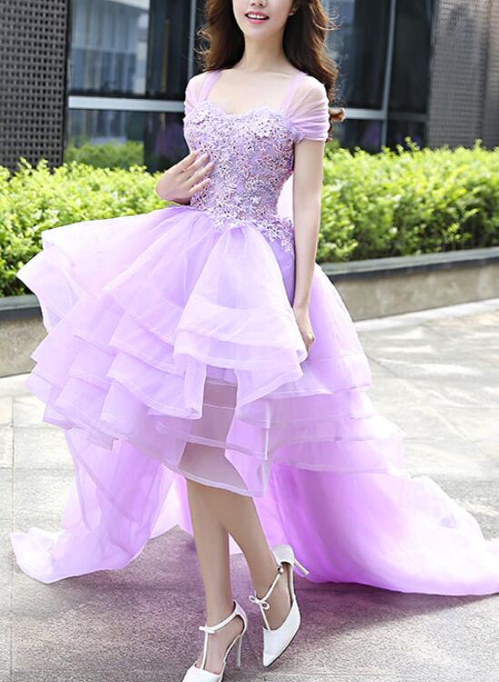 Lavender Organza High Low Pretty Sweetheart Formal Dress, Organza Formal Dress, Prom Dresses