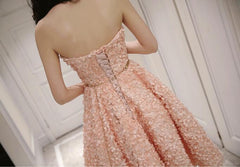 Cute Pink Floral Lace Short Sweetheart Romantic Party Dress, Teen Formal Dress