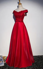 Beautiful Red Satin Long Off Shoulder Party Dress, Red Satin Formal Dress, Red Formal Dresses
