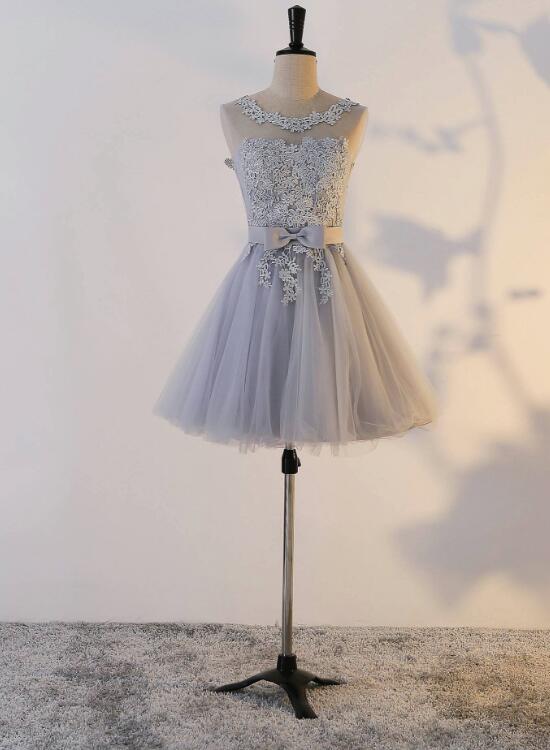 Grey Short Tulle Cute Party Dress, Handmade High Quality Party Dress, Teen Party Dresses