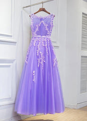 Lovely Light Purple Round Neckline Floor Length Party Dress, Prom Dress , Beautiful Formal Gowns