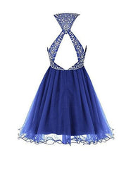 Royal Blue Homecoming Dress , Tulle Beaded Party Dress, Cute Party Dress