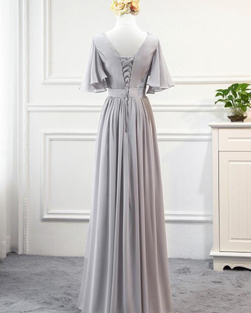 Beautiful Simple Grey Chiffon Long Formal Dress, Grey Party Dress, Gre –  Cutedressy