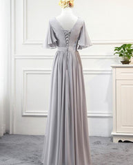 Beautiful Simple Grey Chiffon Long Formal Dress, Grey Party Dress, Grey Bridesmaid Dresses