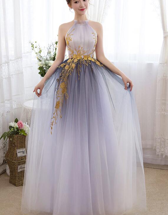 Beautiful Gradient Tulle Halter Elegant Formal Gowns, Charming Party Gowns Graduation Dress