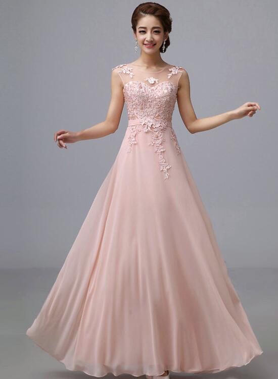 Light Pink Chiffon Bridesmaid Dress , Pretty Party Dress, Simple Bridesmaid Dresses