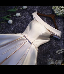 Charming Off Shoulder Satin Ivory Short Party Dress, Bridesmaid Dresses, Cute Knee Length Dresses