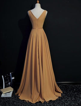 Unique Yellow A-line Floor Length V-neckline Long Party Gowns, Woman Formal Gowns, Pretty Occasion Dresses