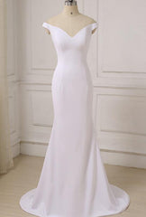 Elegant White Off Shoulder High Quality Spandex Mermaid Gowns, Handmade White Wedding Party Dresses