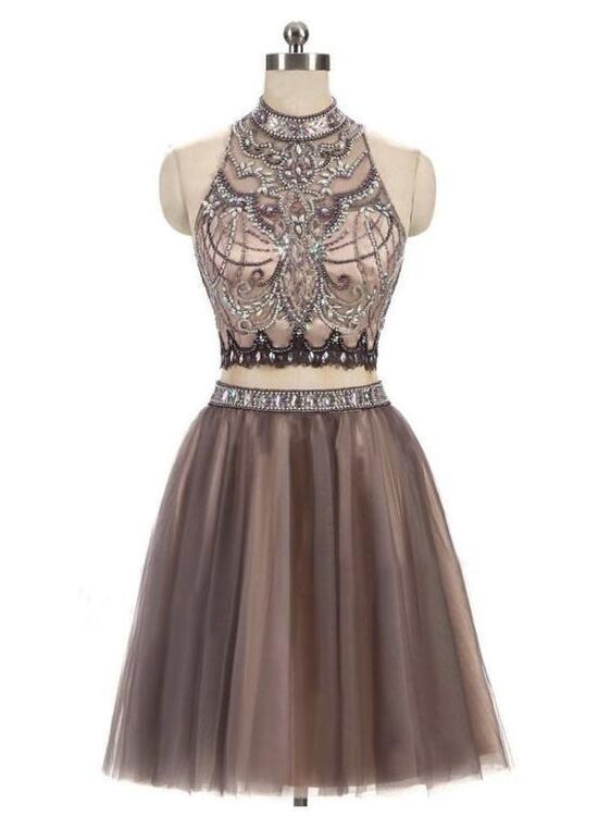 Two Piece Homecoming Dresses 2018, Tulle Party Dresses, Short Formal Dresses