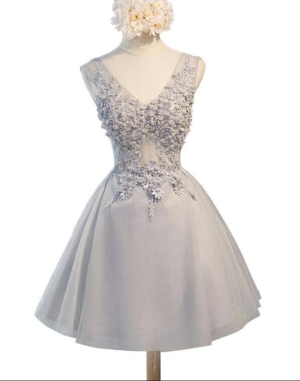 Grey Tulle Homecoming Dresses, Grey Short Party Dress , Formal Dresses