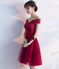 Wine Red Cheap Homecoming Dresses 2018, Off Shoulder Short Party Dress, Formal Dresses