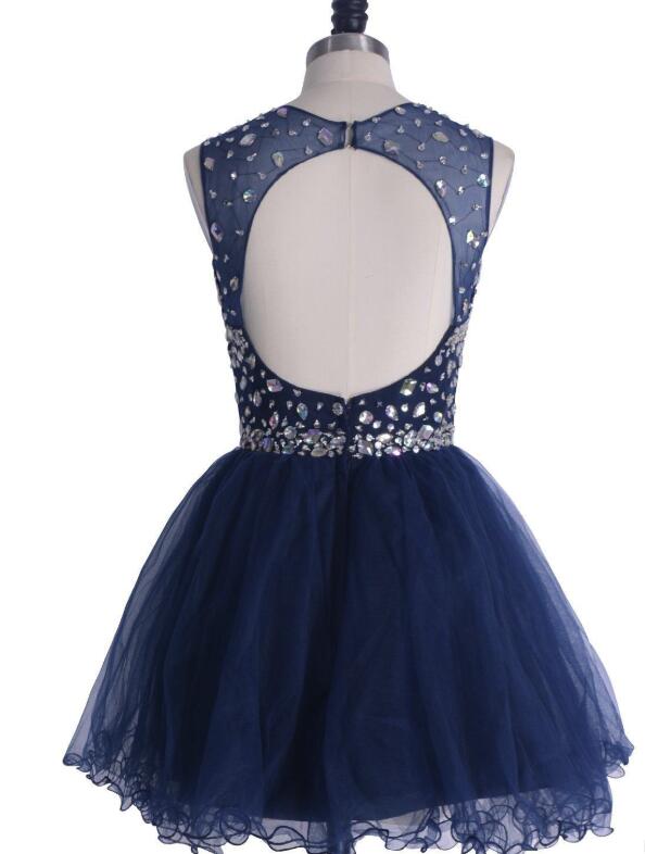 Navy Blue Sparkle Short Homecoming Dresses ,  Cocktail Dresses Crystal Beading Party Dresses