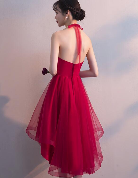 Wine Red Halter High Low Stylish Homecoming Dresses, Red Formal Dress, Cutedressy Wine Red Halter High Low Stylish Homecoming Dresses, Red Formal Dress, Cutedressy