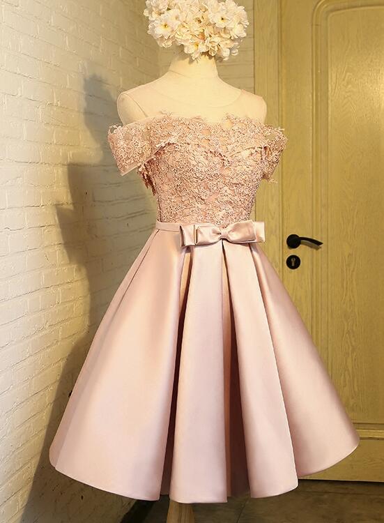 Lovely Pink Short Lace Homecoming Dresses, 8th Grade Prom Dresses, Graduation Formal Dresses