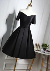 Light Black Off Shoulder Black Dress, Black Formal Dress, Satin High Quality Prom Dress